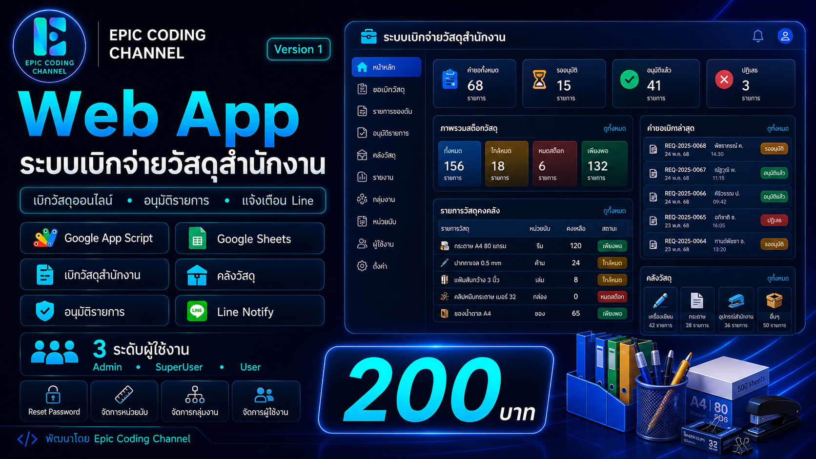 Web App ระบบเบิกจ่ายวัสดุสำนักงาน Version1
