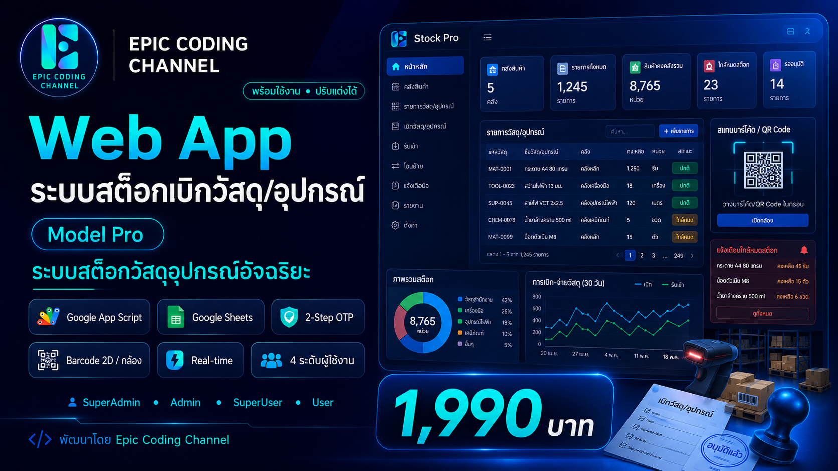 Web App ระบบสต็อกเบิกวัสดุ/อุปกรณ์ (Model Basic)
